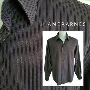 Jhane Barnes 100% Cotton Gray Black Striped Slim Fit Button Down Shirt Sz XXL
